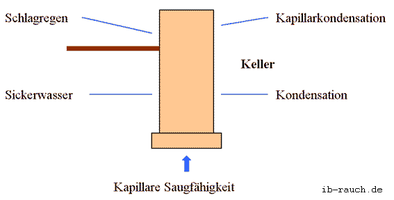 Bild Feuchtigkeitsbelastung am Kellermauerwerk