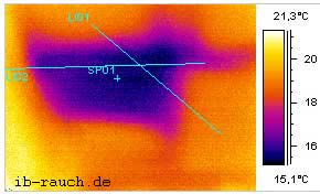 Infrarotbild einer mangelhaften gedämmten Decke