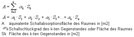 Äquivalente Schallabsorptionsfläche eines Raumes Formel