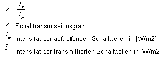 Bild Formel Schalltransmissionsgrad