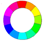 Farbkreis, drei Grundfarben und deren Komplementärfarben