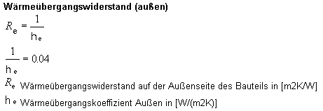 Wärmeübergangswiderstand (außen) Berechnung