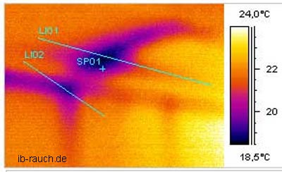 Wärmebild eines Anschlussbereiches der Decke