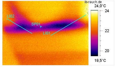 Wärmebild von Fugen bei einer abgehängten Decke