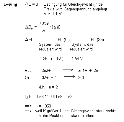 Berechnungsbeispiel für die Nernstsche Gleichung