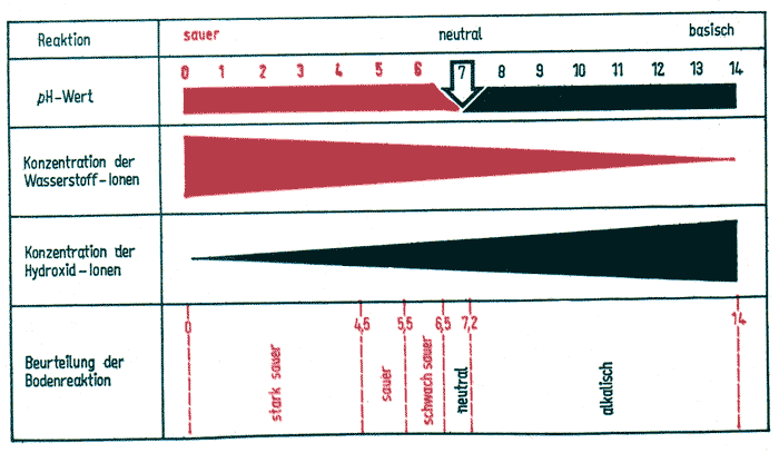 Übersicht und grtafische Dastellung des ph-Wertes, Zunahme und Abnahme der Wasserstoff-Ionen